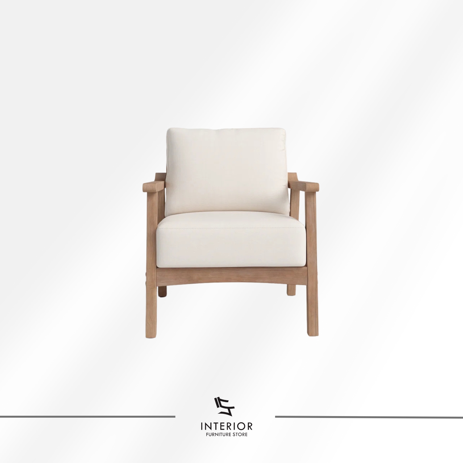 Minimalist solid wood arm chair with light wood frame and upholstered seat and back cushion