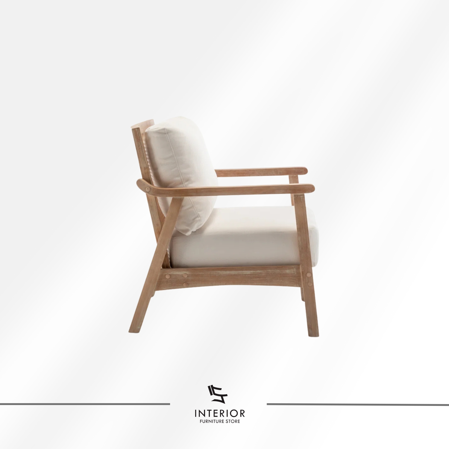 Minimalist solid wood arm chair with light wood frame and upholstered seat and back cushion