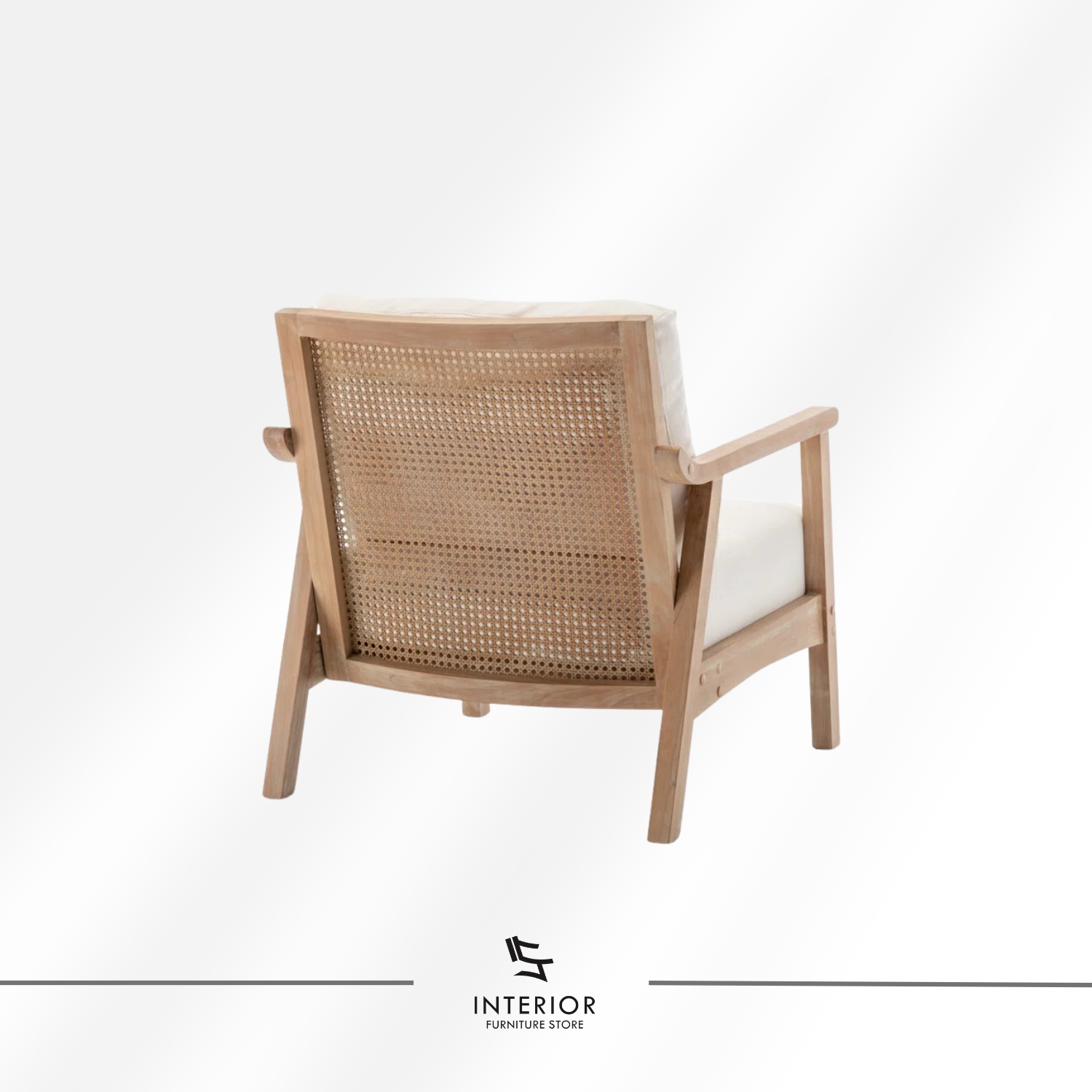 Minimalist solid wood arm chair with light wood frame and upholstered seat and back cushion