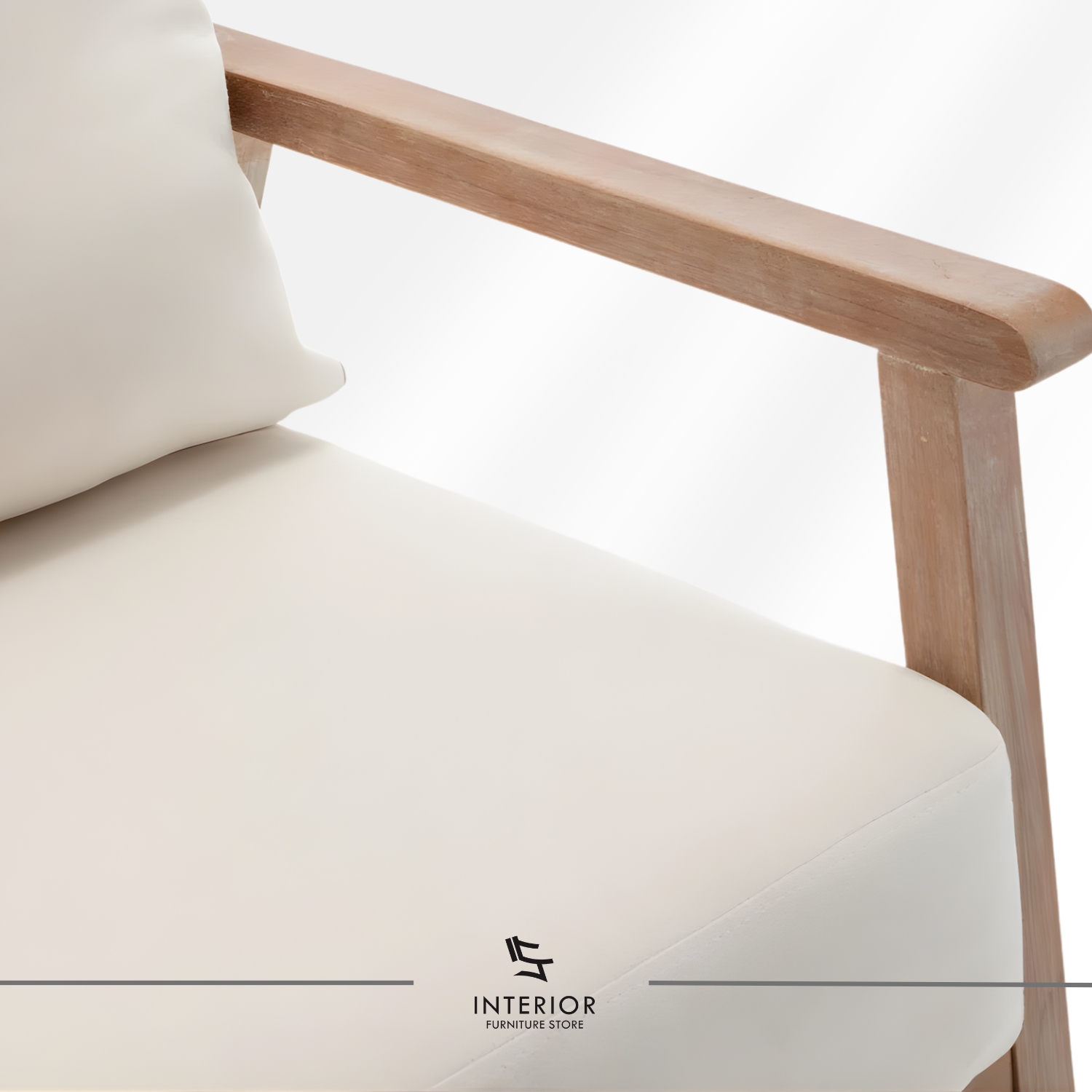 Minimalist solid wood arm chair with light wood frame and upholstered seat and back cushion