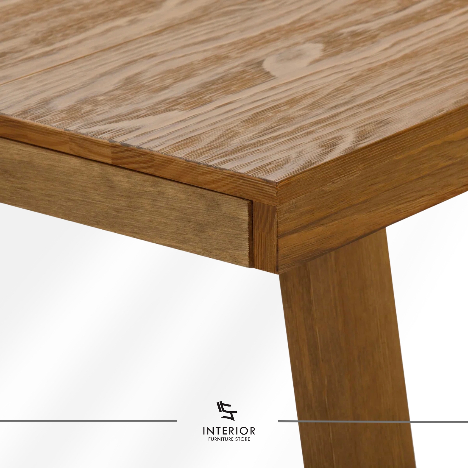 Solid wood dining table with rectangular top and A-frame wooden base in natural finish