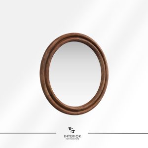 Round wall mirror with a thick, layered wooden frame in a warm natural finish.