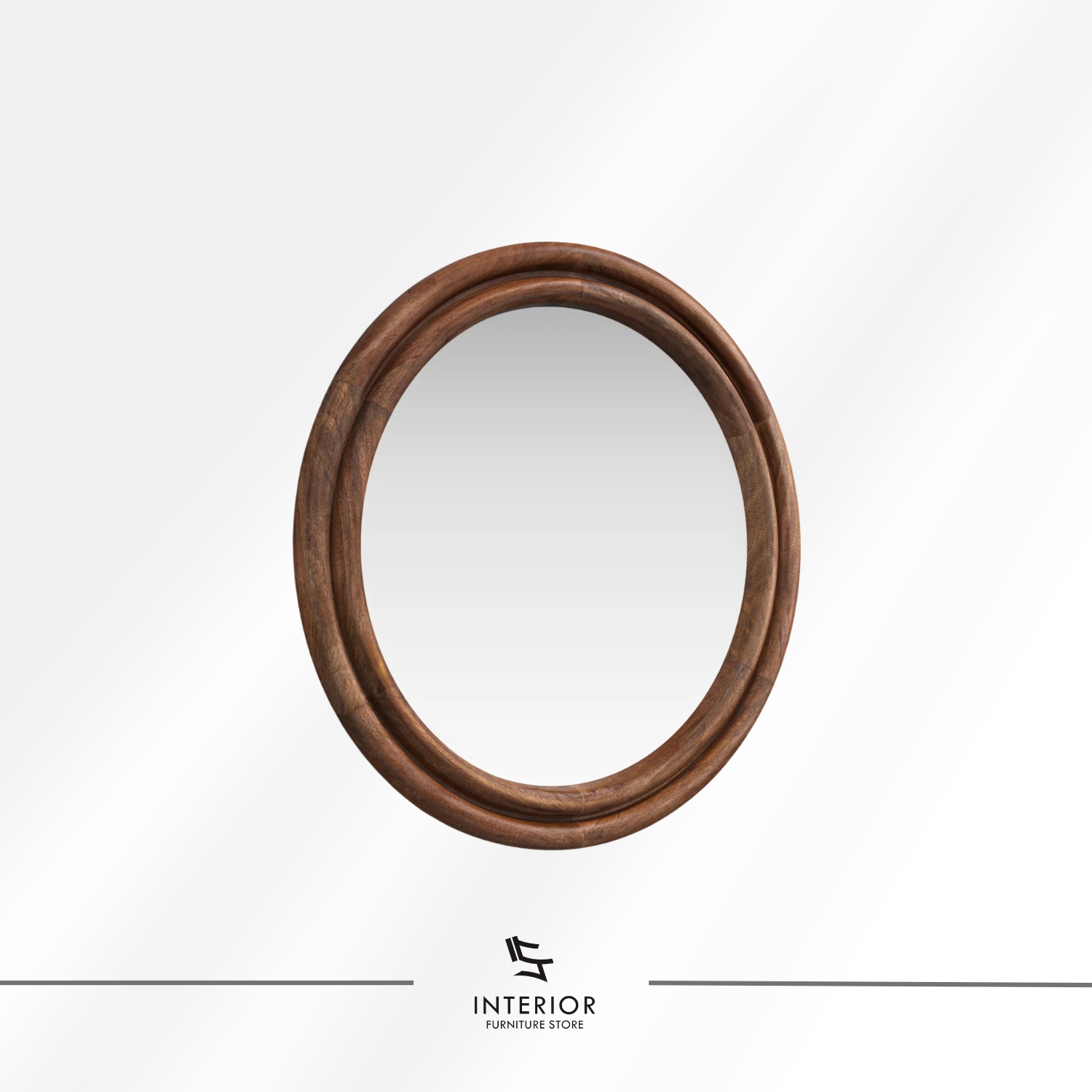 Round wall mirror with a thick, layered wooden frame in a warm natural finish.