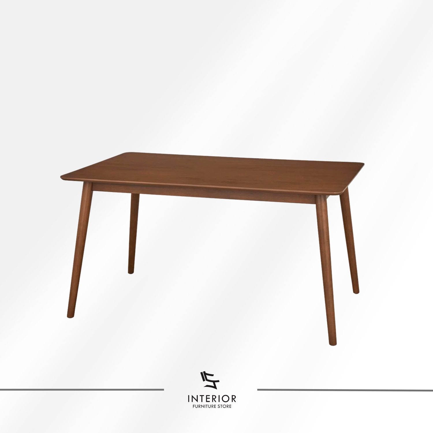 Solid wood dining table set with four chairs, featuring woven rattan backrests, soft upholstered seats, and a warm brown finish that enhances its clean, timeless appeal.