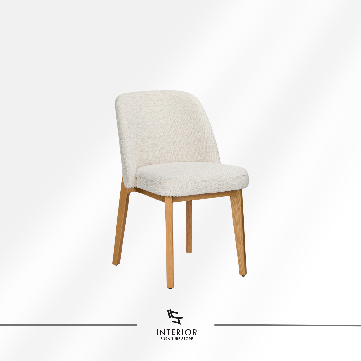 Upholstered dining chair with curved backrest and natural wooden legs.