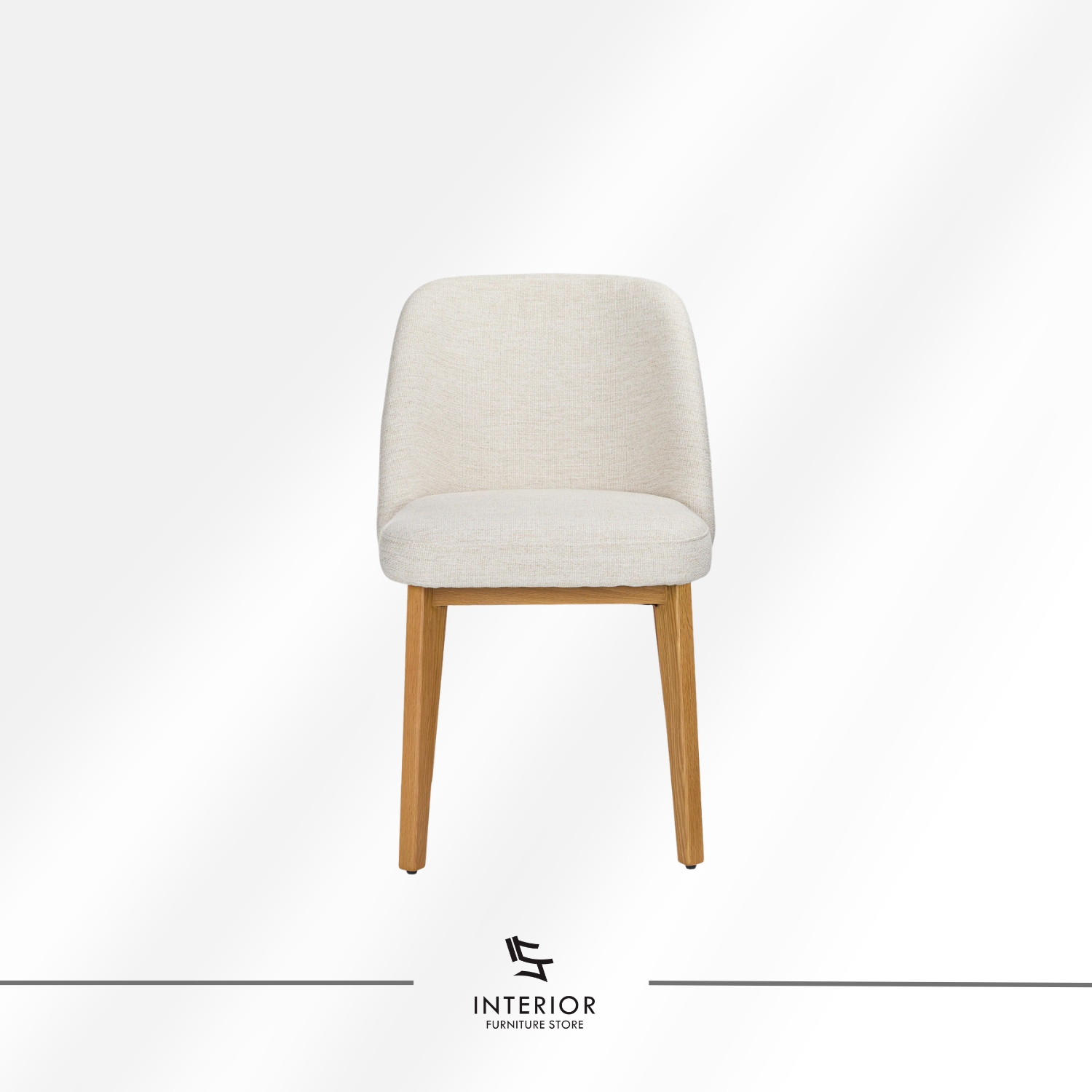Upholstered dining chair with curved backrest and natural wooden legs.