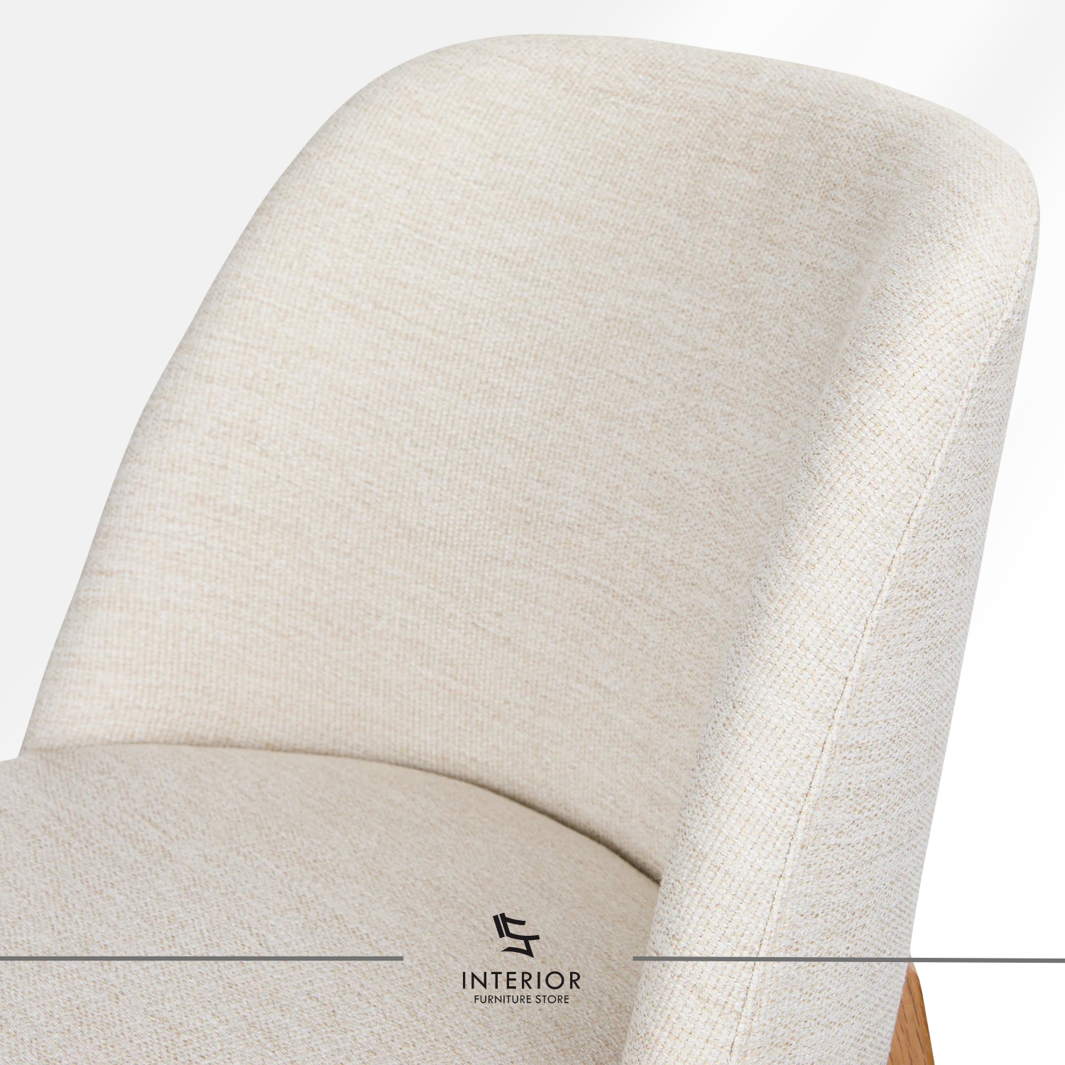 Upholstered dining chair with curved backrest and natural wooden legs.