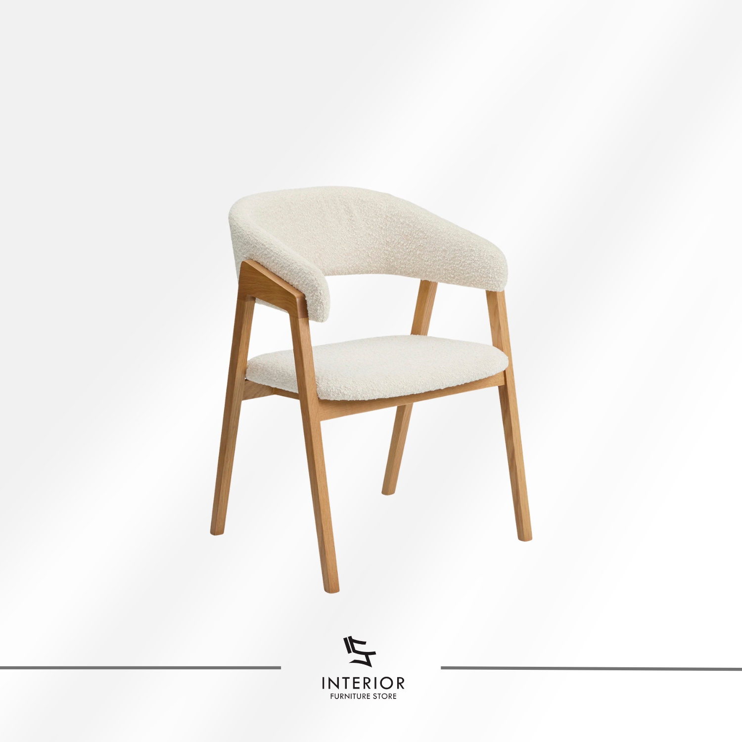 Upholstered dining chair with curved backrest and natural wooden legs.