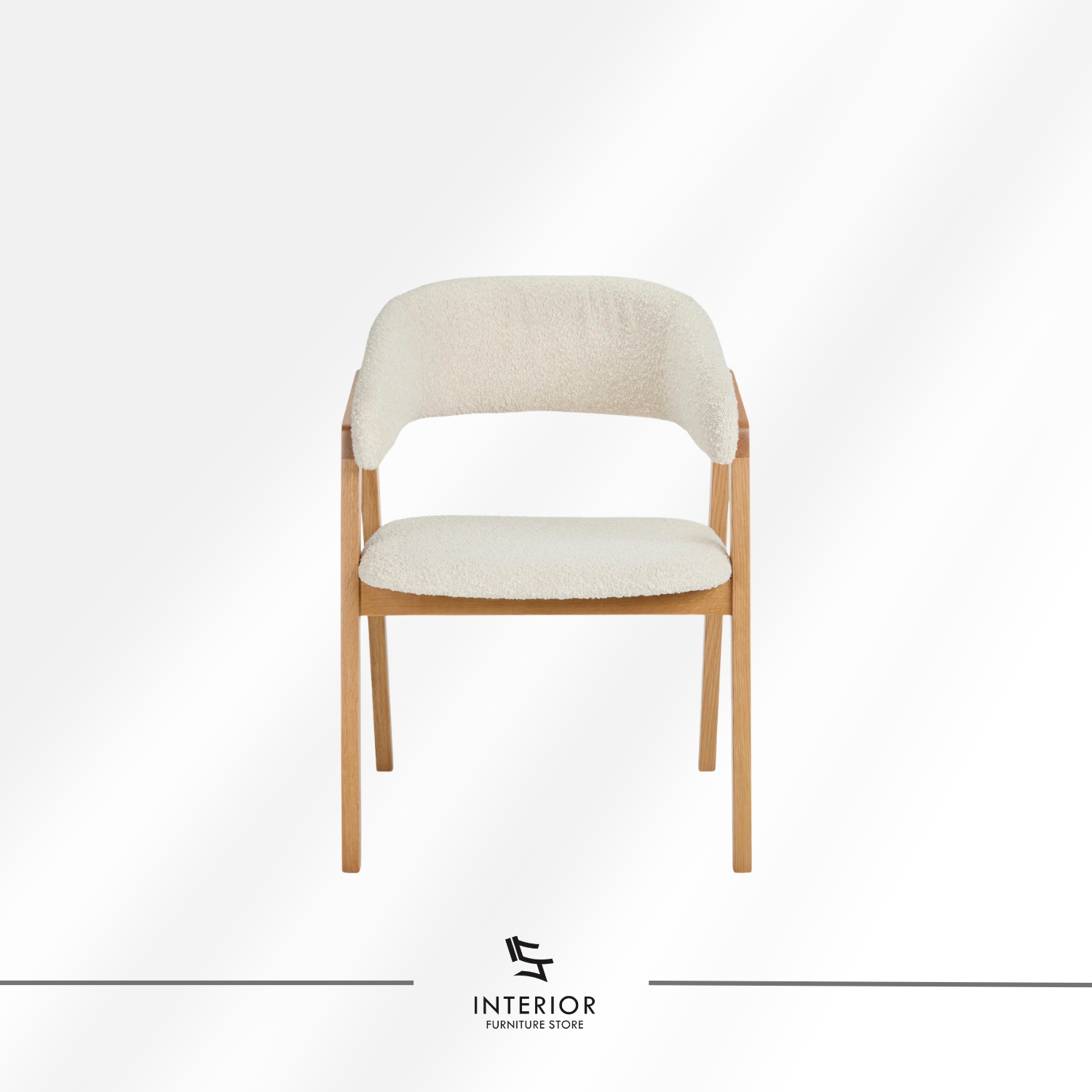 Upholstered dining chair with curved backrest and natural wooden legs.