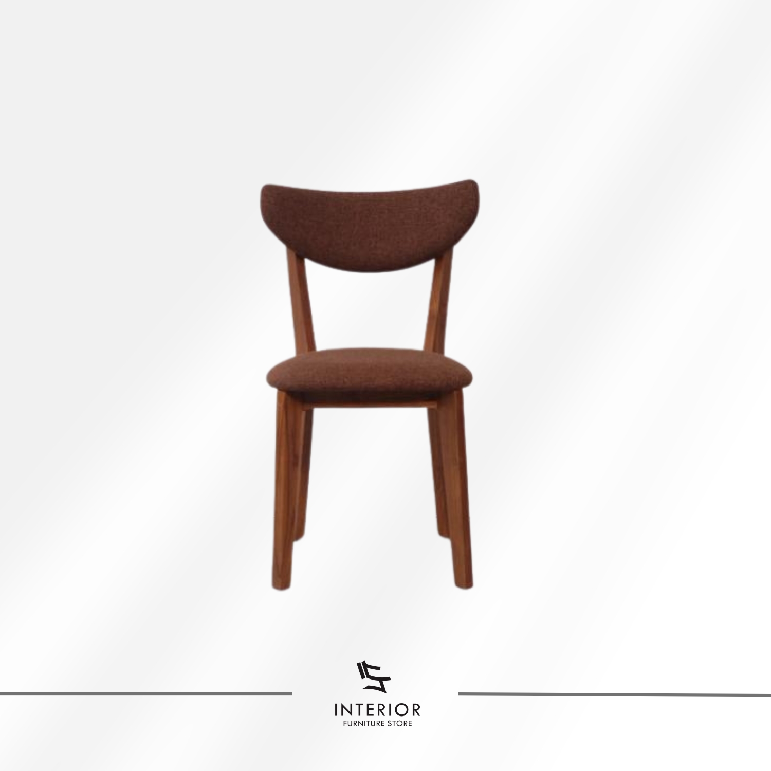 Wooden dining chair with curved backrest and upholstered seat.