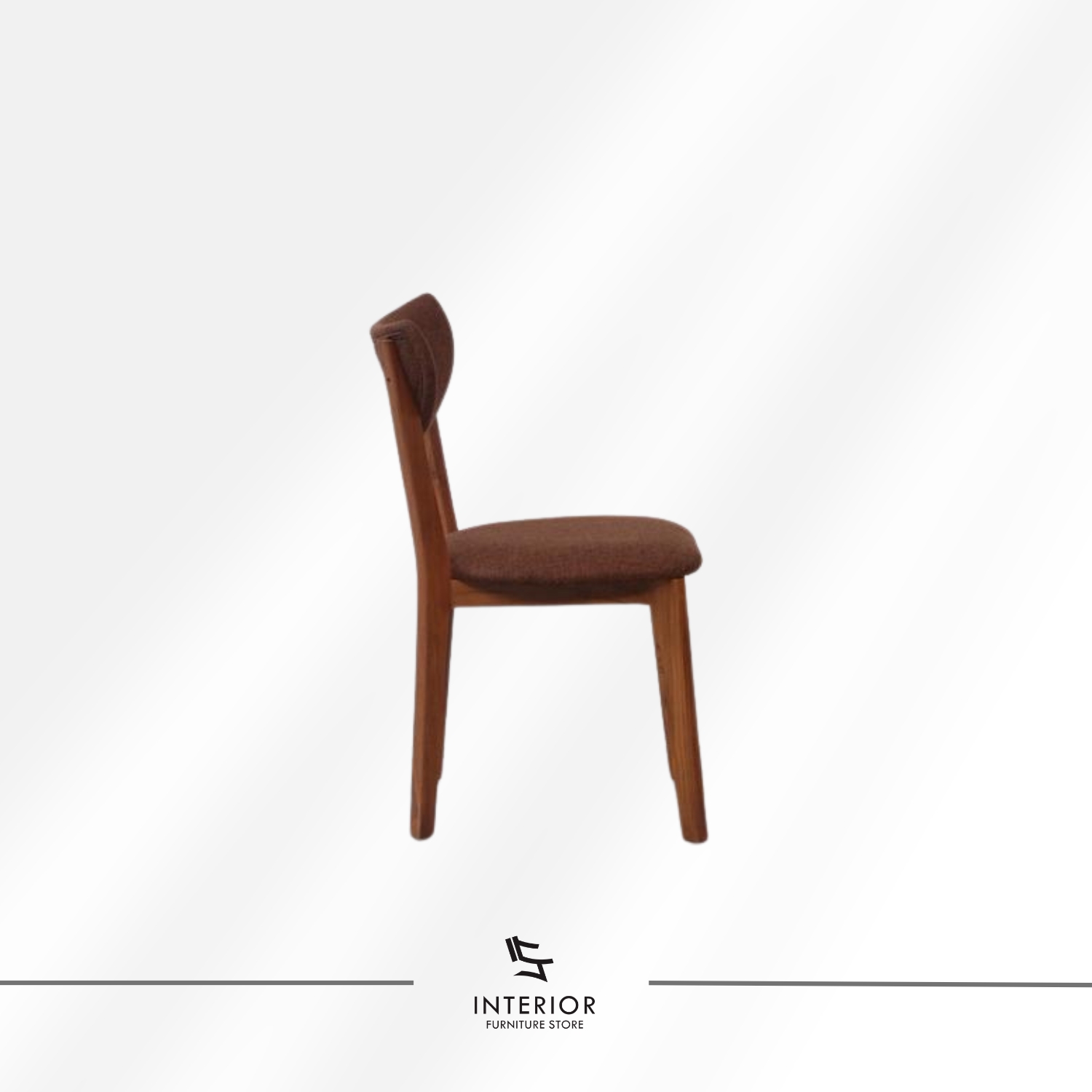 Wooden dining chair with curved backrest and upholstered seat.