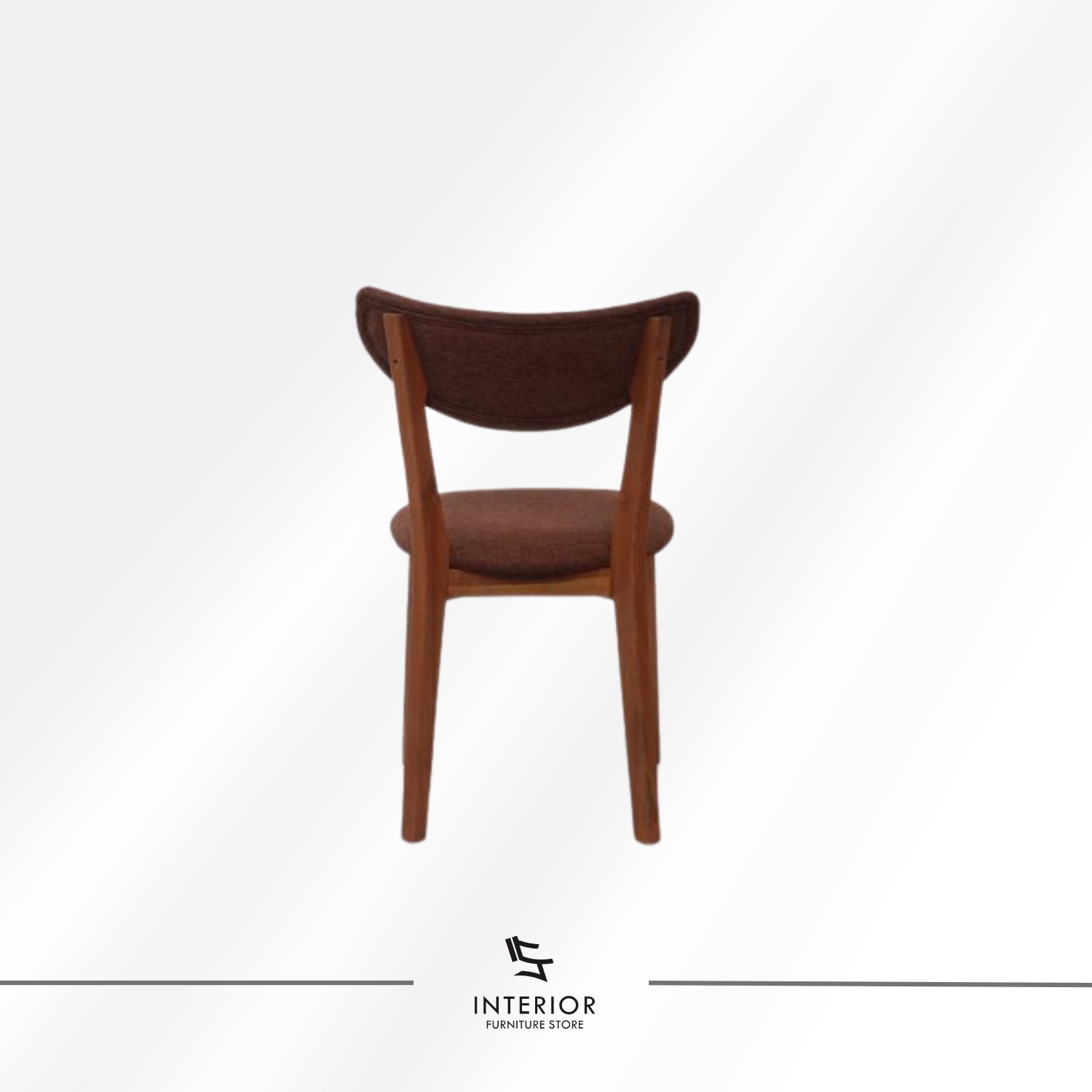 Wooden dining chair with curved backrest and upholstered seat.