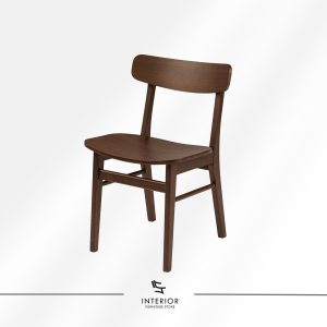 Solid wood dining chair with a gently curved seat, supportive backrest, and rich walnut finish.