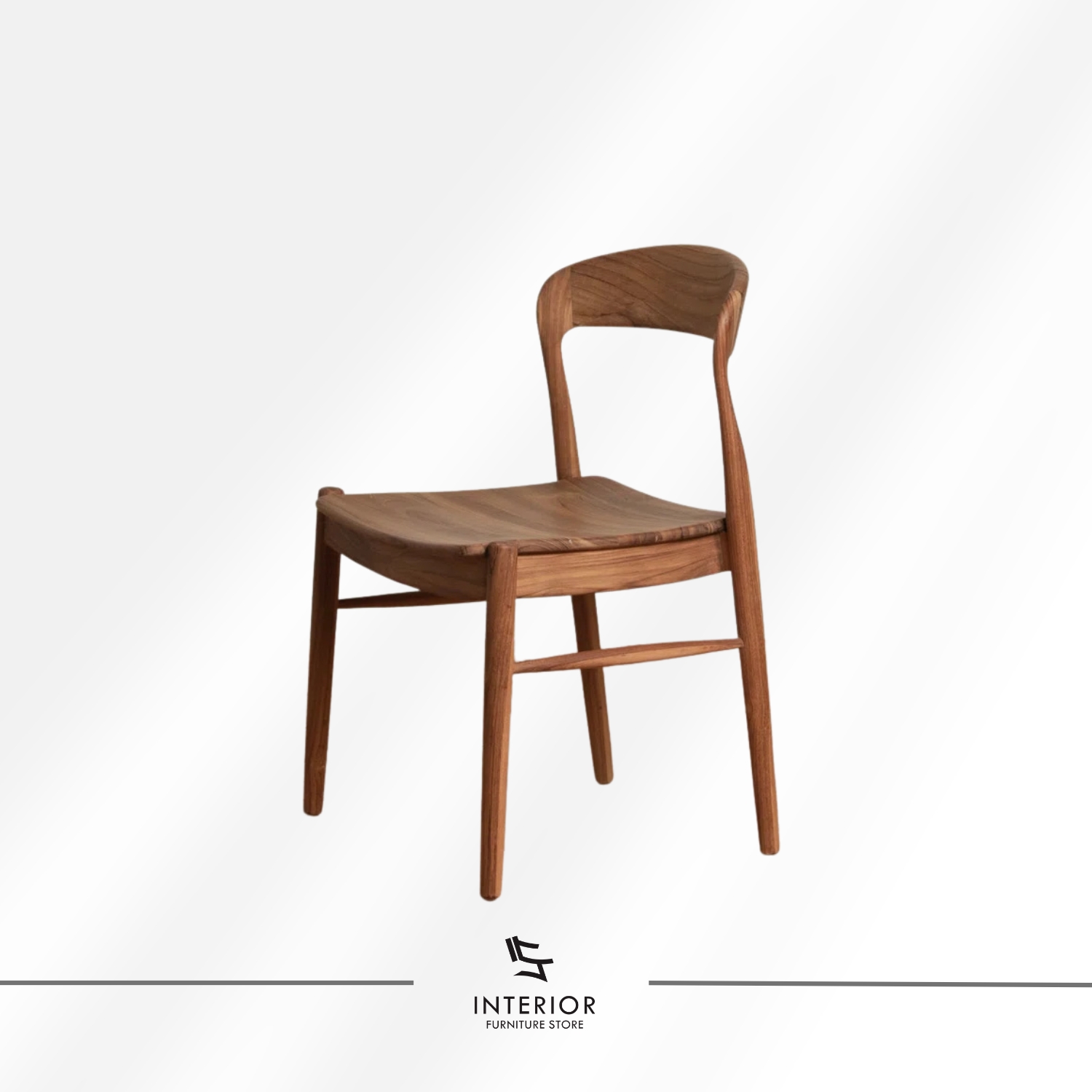 Solid wood dining chair with a contoured seat, curved backrest, and warm natural wood finish.