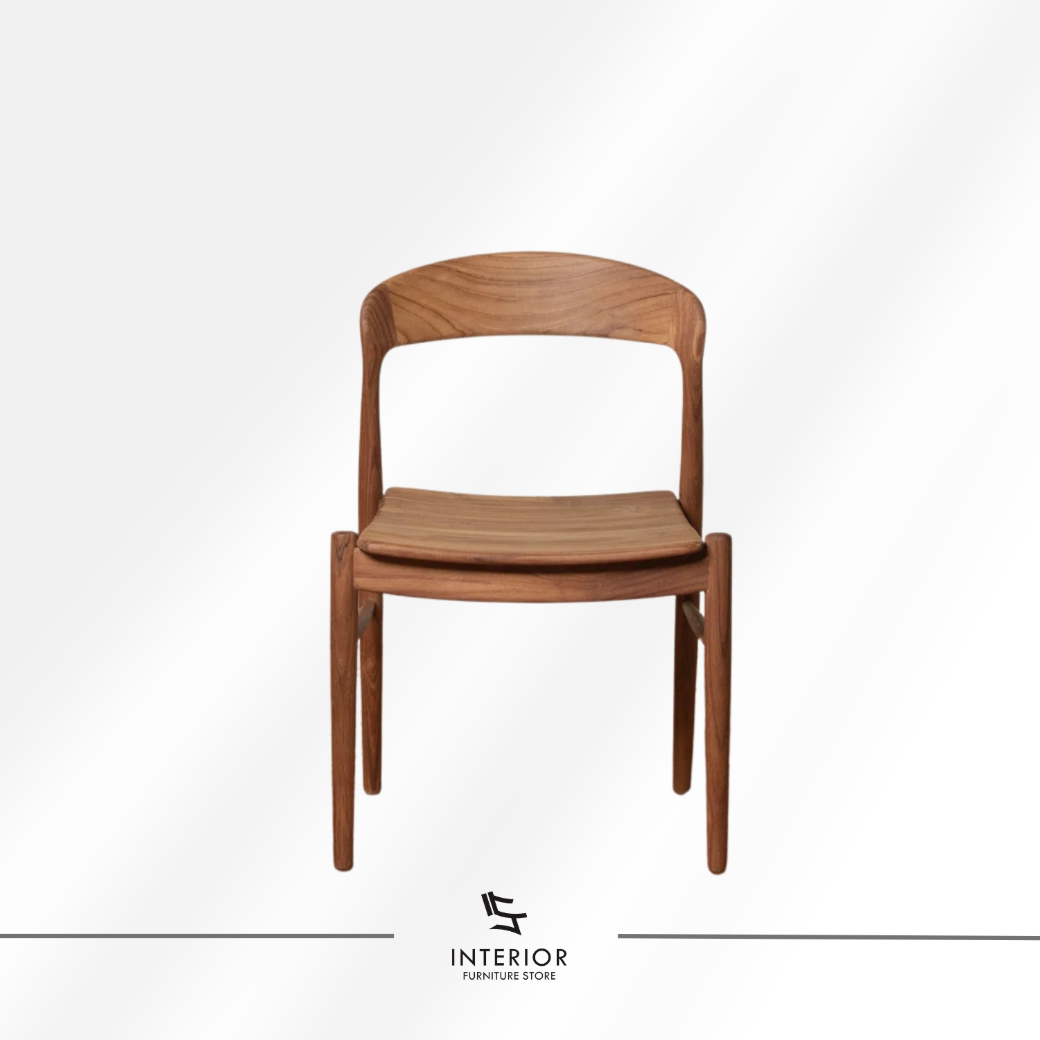Solid wood dining chair with a contoured seat, curved backrest, and warm natural wood finish.