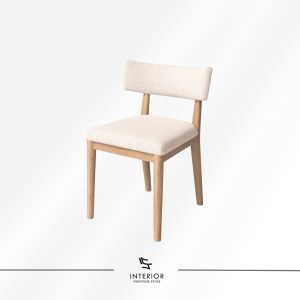Upholstered dining chair with a solid wood frame, padded seat, and cushioned backrest.