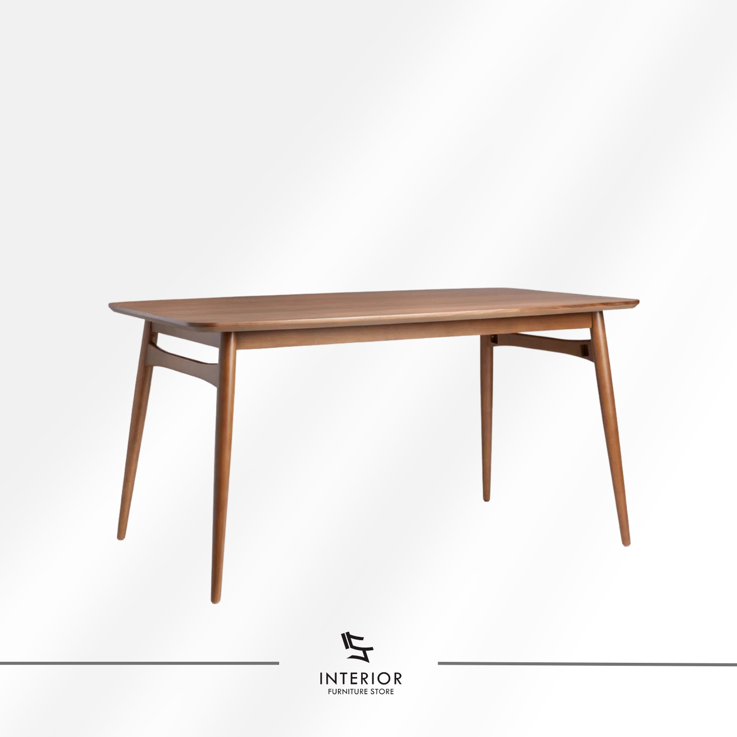 Solid wood dining table with rounded corners and tapered legs, minimalist modern design