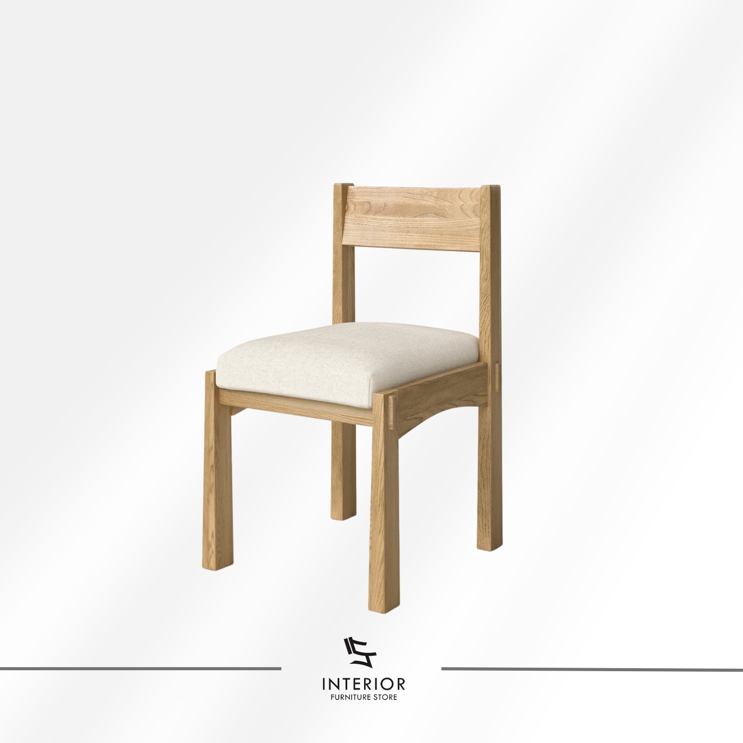 Solid wood dining chair with a cushioned upholstered seat and clean-lined silhouette.