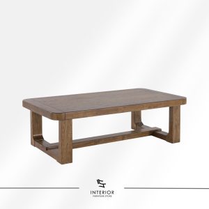 Solid wood coffee table with rectangular top and structured base detail, modern classic design