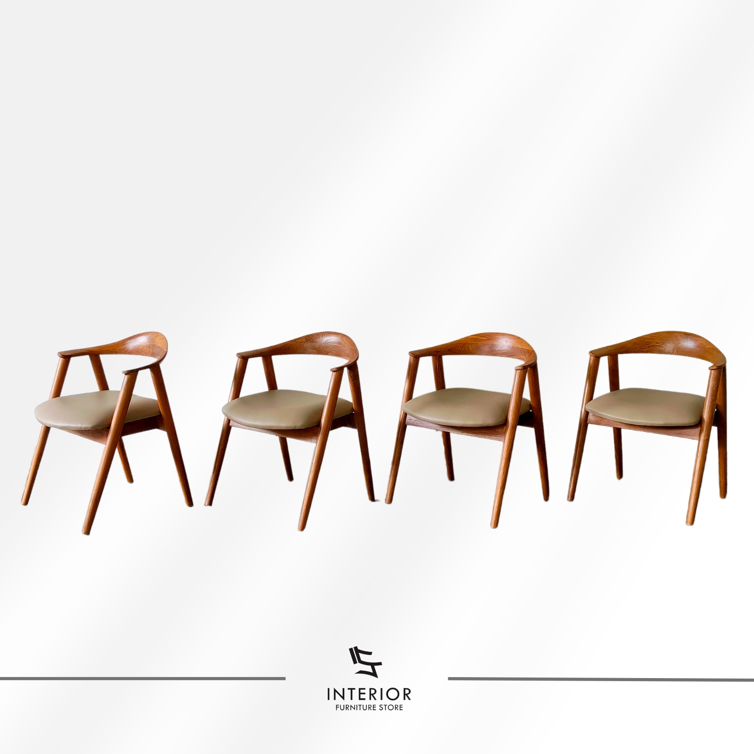 Solid wood dining chair with curved backrest and upholstered seat, modern minimalist design