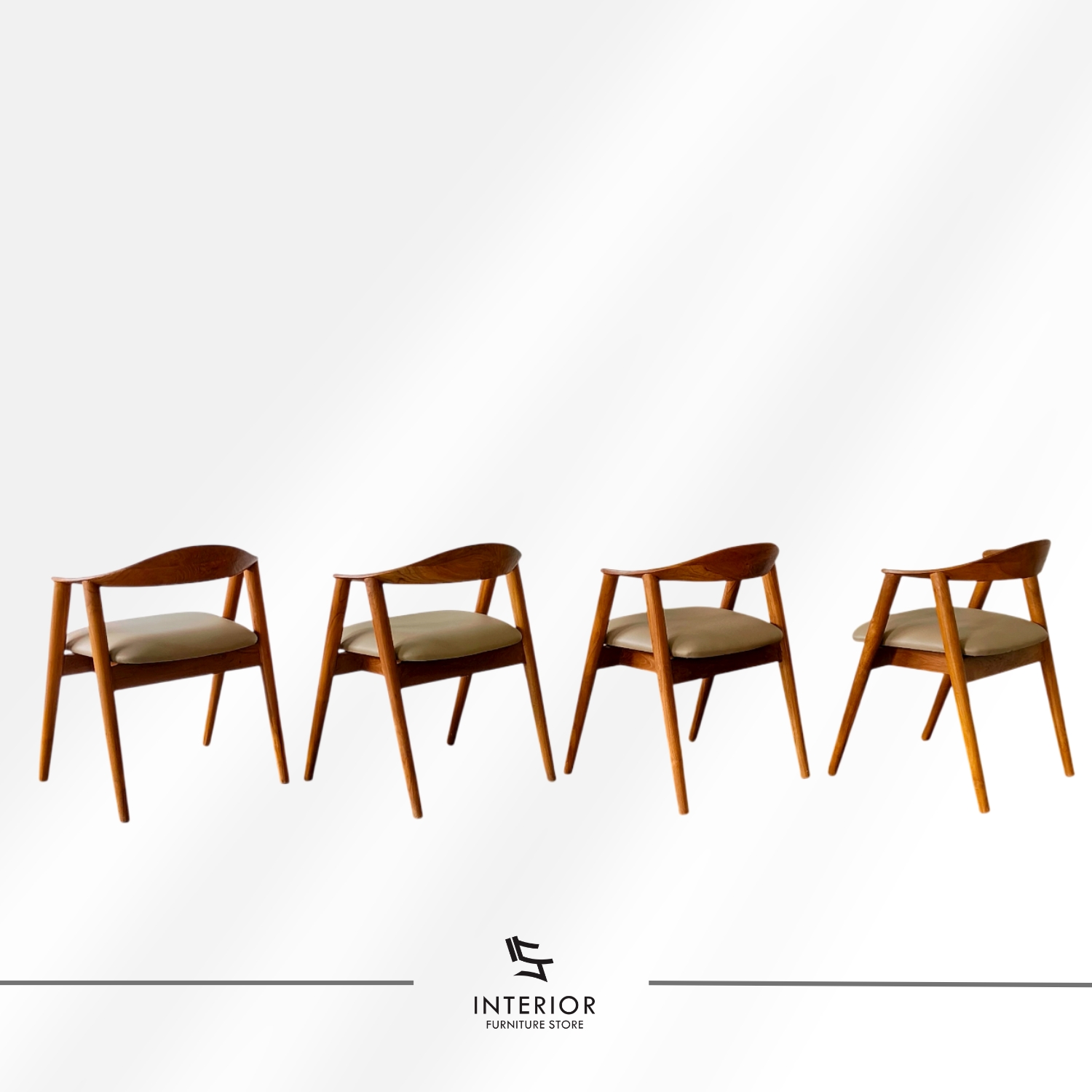 Solid wood dining chair with curved backrest and upholstered seat, modern minimalist design
