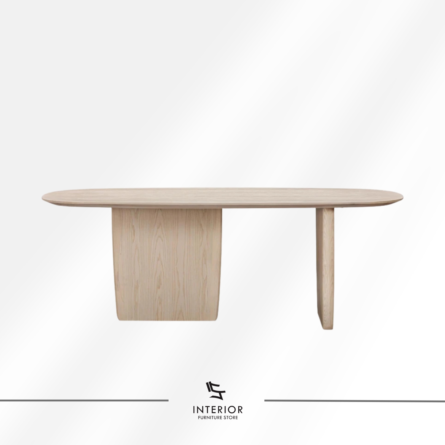 Oval solid wood dining table with sculptural panel legs, minimalist contemporary design
