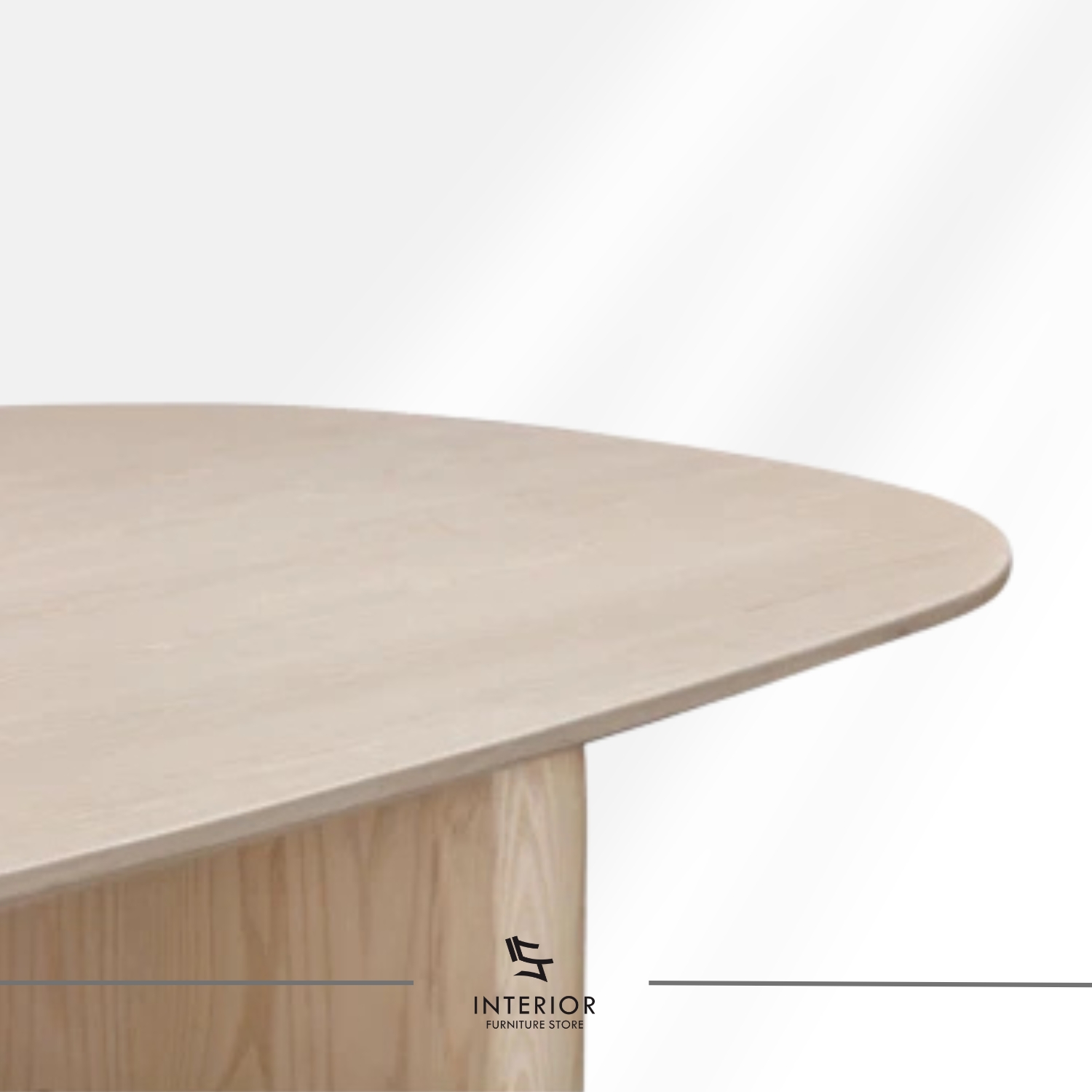 Oval solid wood dining table with sculptural panel legs, minimalist contemporary design
