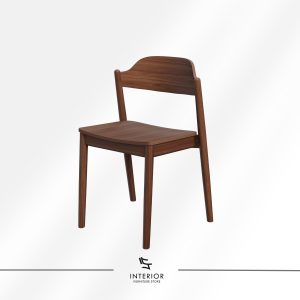 Solid wood dining chair with a minimalist silhouette, gently curved backrest, and rich walnut finish.