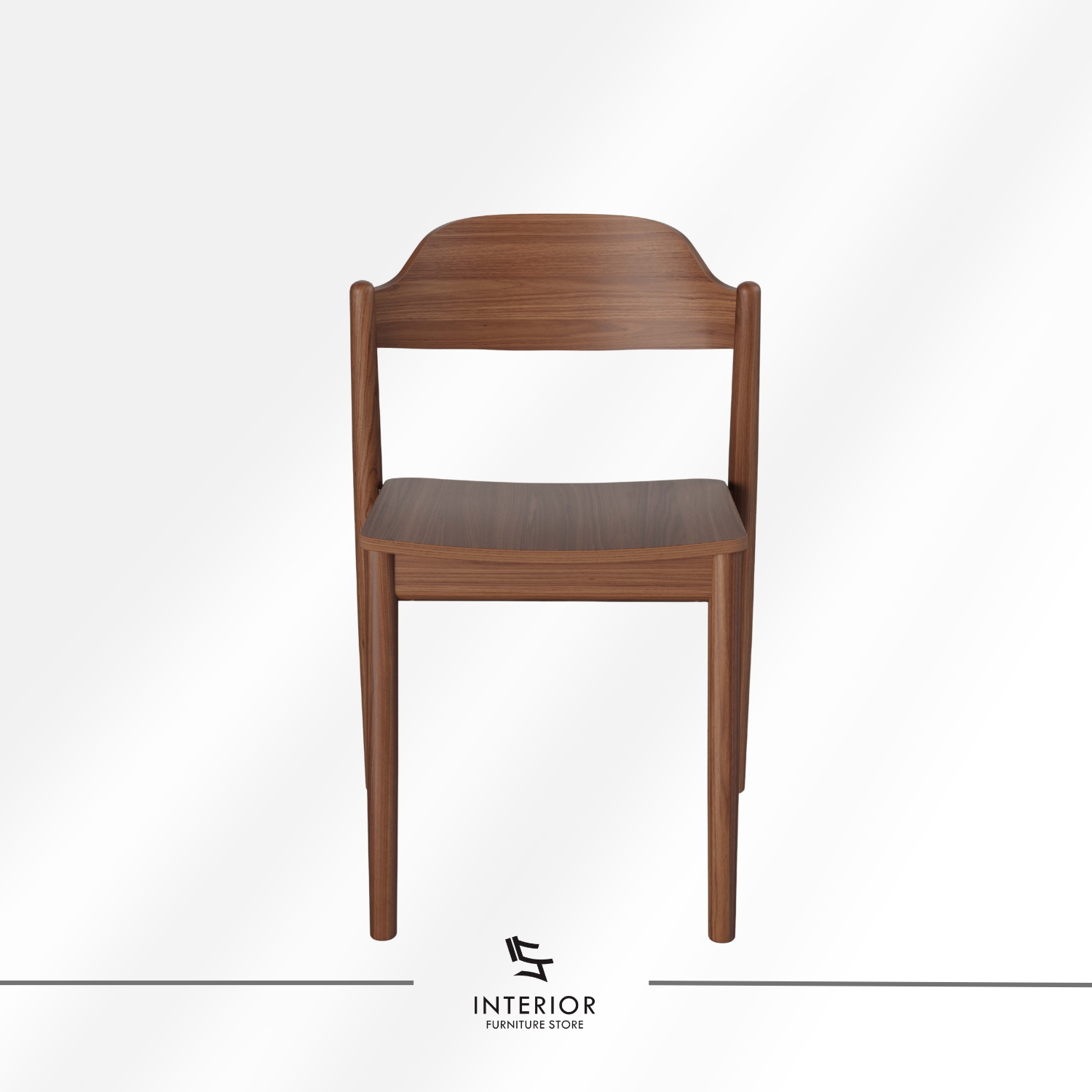 Solid wood dining chair with a minimalist silhouette, gently curved backrest, and rich walnut finish.
