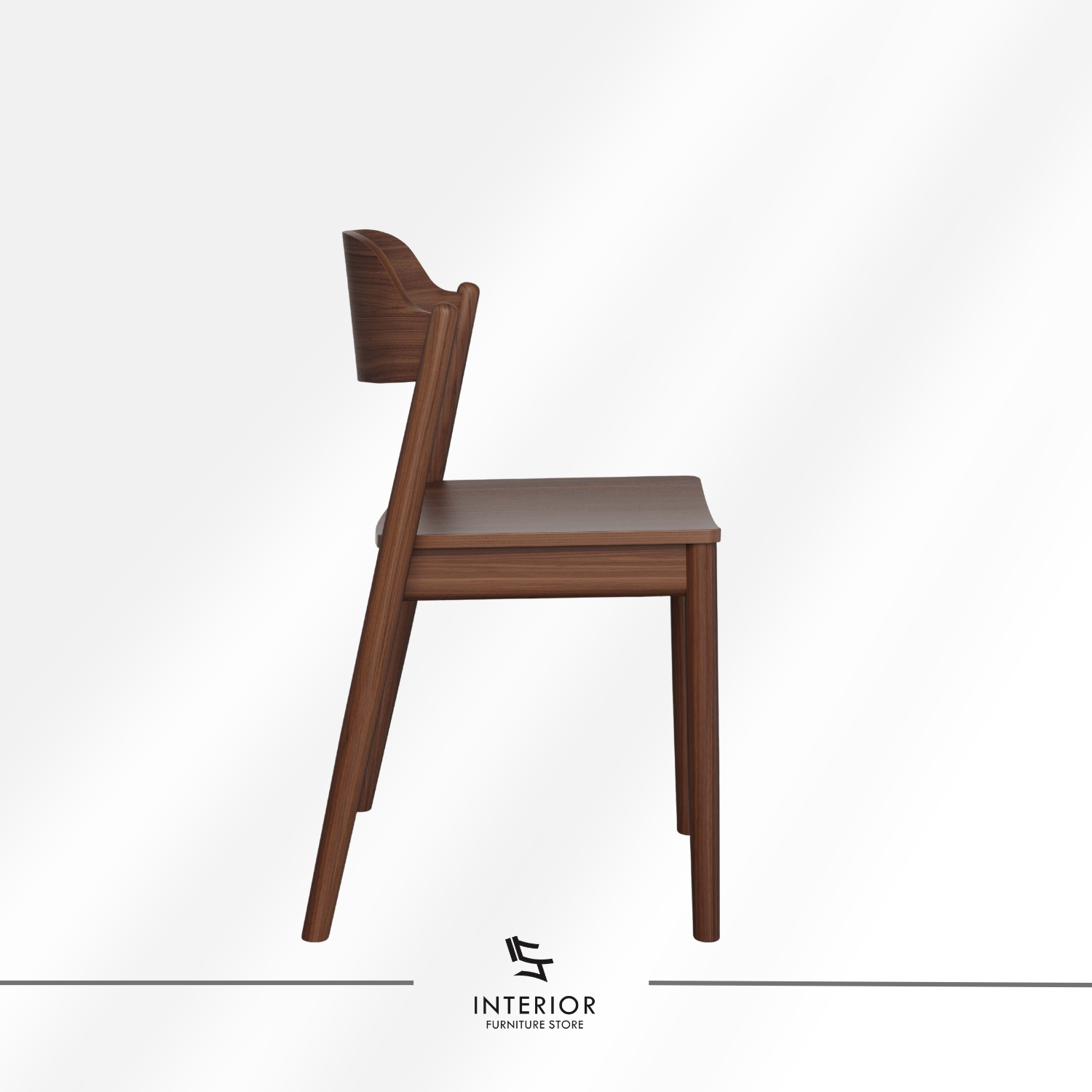 Solid wood dining chair with a minimalist silhouette, gently curved backrest, and rich walnut finish.