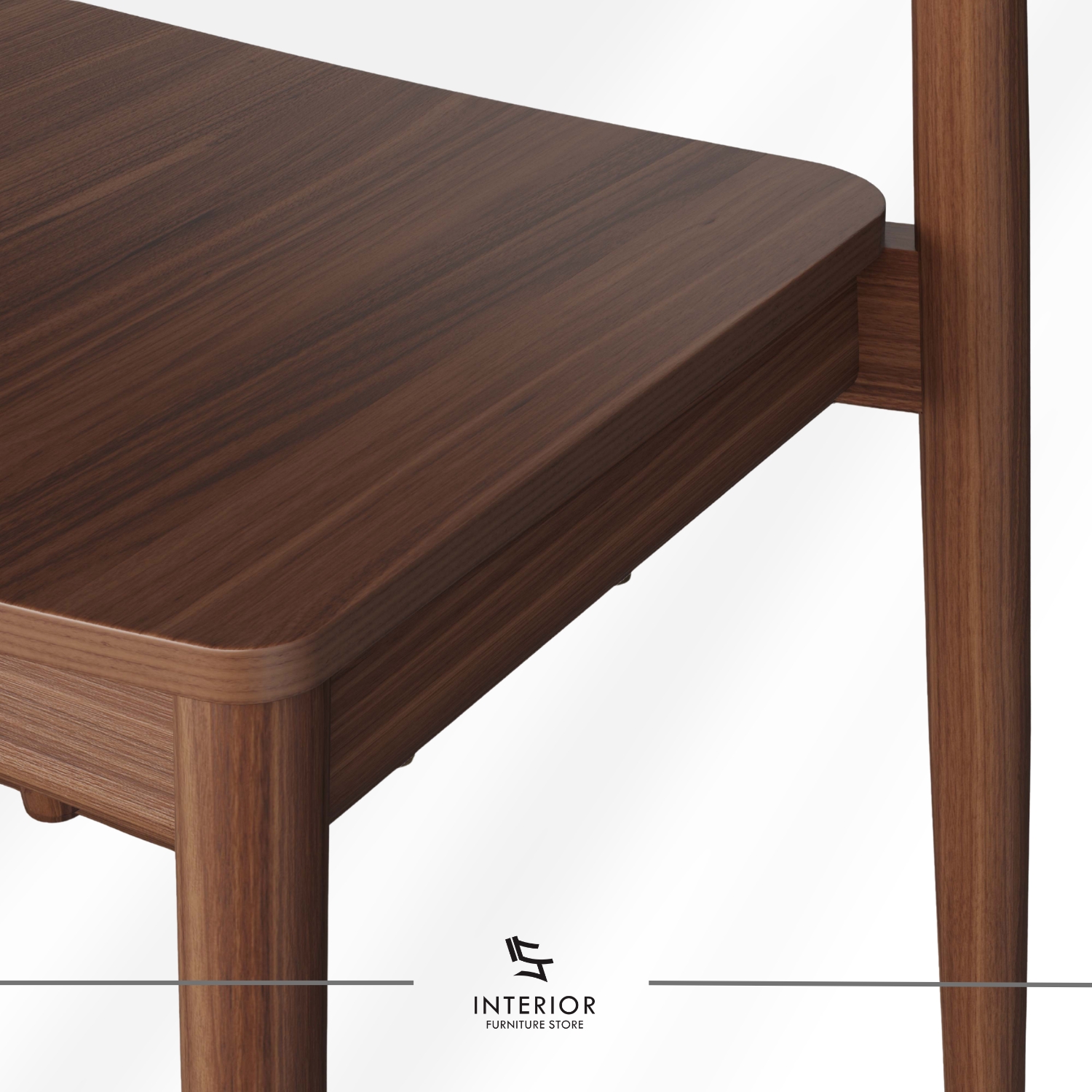 Solid wood dining chair with a minimalist silhouette, gently curved backrest, and rich walnut finish.