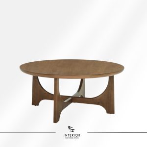Anala round wooden coffee table with sculptural curved base design