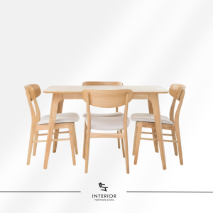Arsava minimalist natural wood dining table set with upholstered chairs