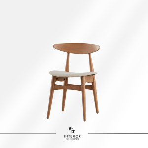 Asahi Scandinavian dining chair with curved wooden backrest and upholstered seat