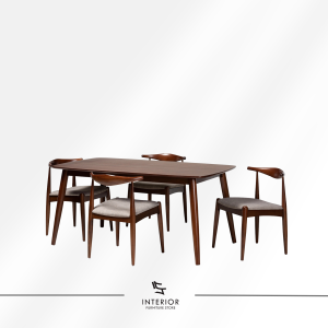 Bhana modern wooden dining table set with curved dining chairs