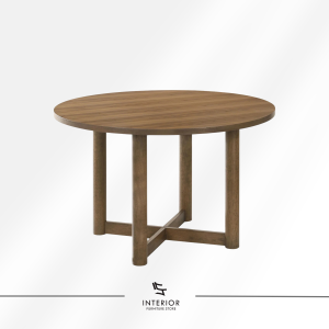 Hikari round dining table with cylindrical wooden base and minimalist design