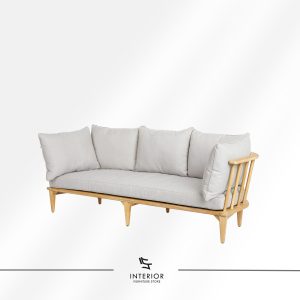 modern wooden sofa with upholstered cushions