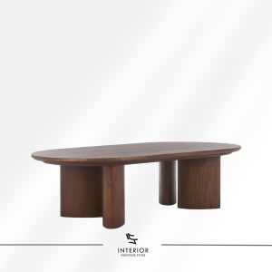 Laksya modern oval wooden coffee table with sculptural cylindrical legs