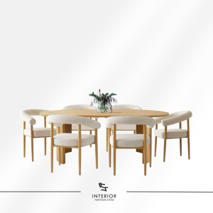 Lunara oval japandi dining table set with upholstered chairs
