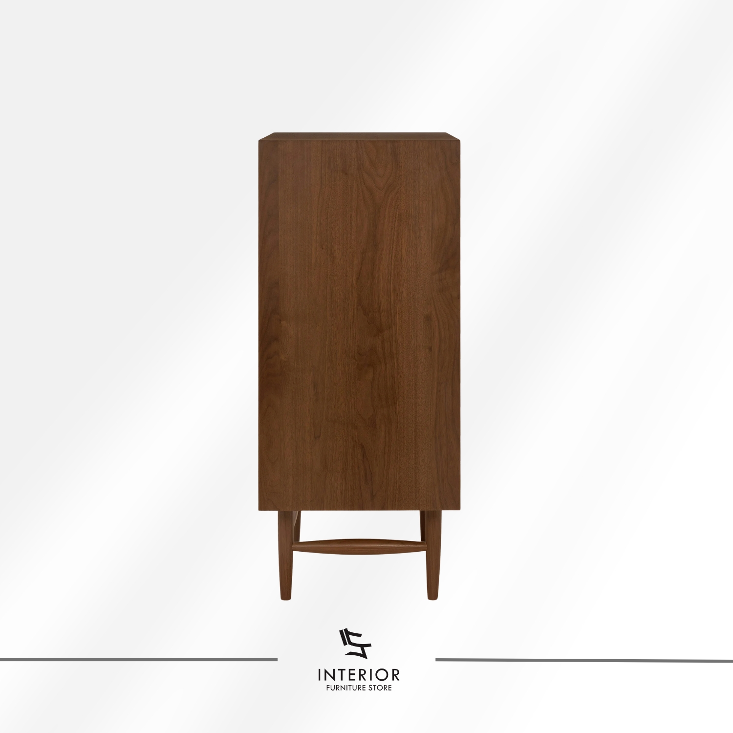 Mid-century modern wooden chest of drawers with four spacious drawers, tapered legs, and a rich walnut finish.