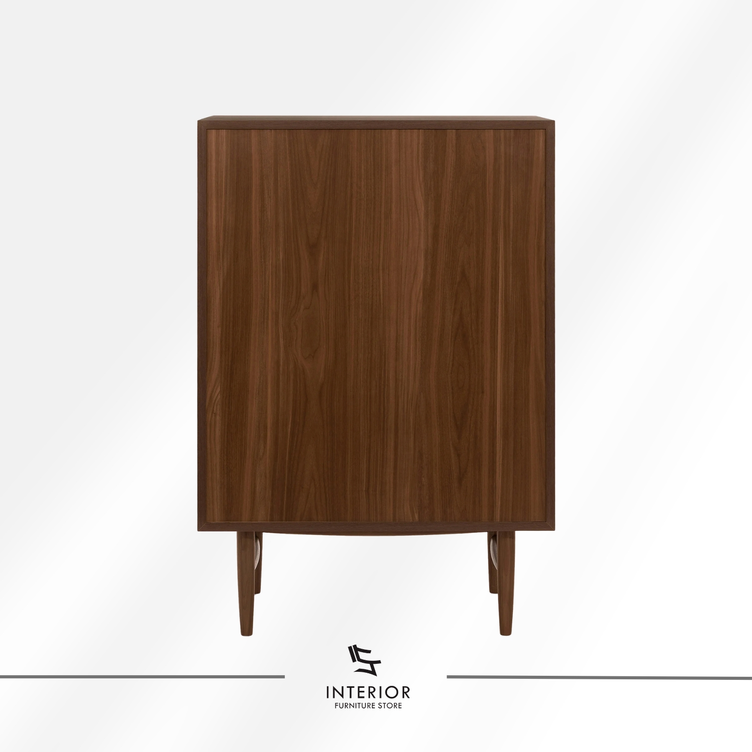 Mid-century modern wooden chest of drawers with four spacious drawers, tapered legs, and a rich walnut finish.