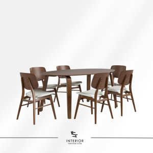 Naresta oval mid-century dining table set with wooden chairs