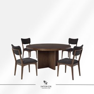 Nomi modern round dining table set with upholstered dining chairs