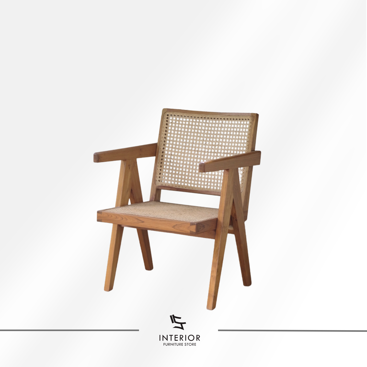 Aghandy rattan wooden armchair with woven cane backrest and seat