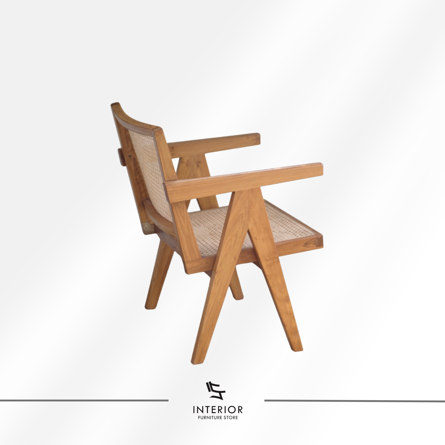 Aghandy rattan wooden armchair with woven cane backrest and seat