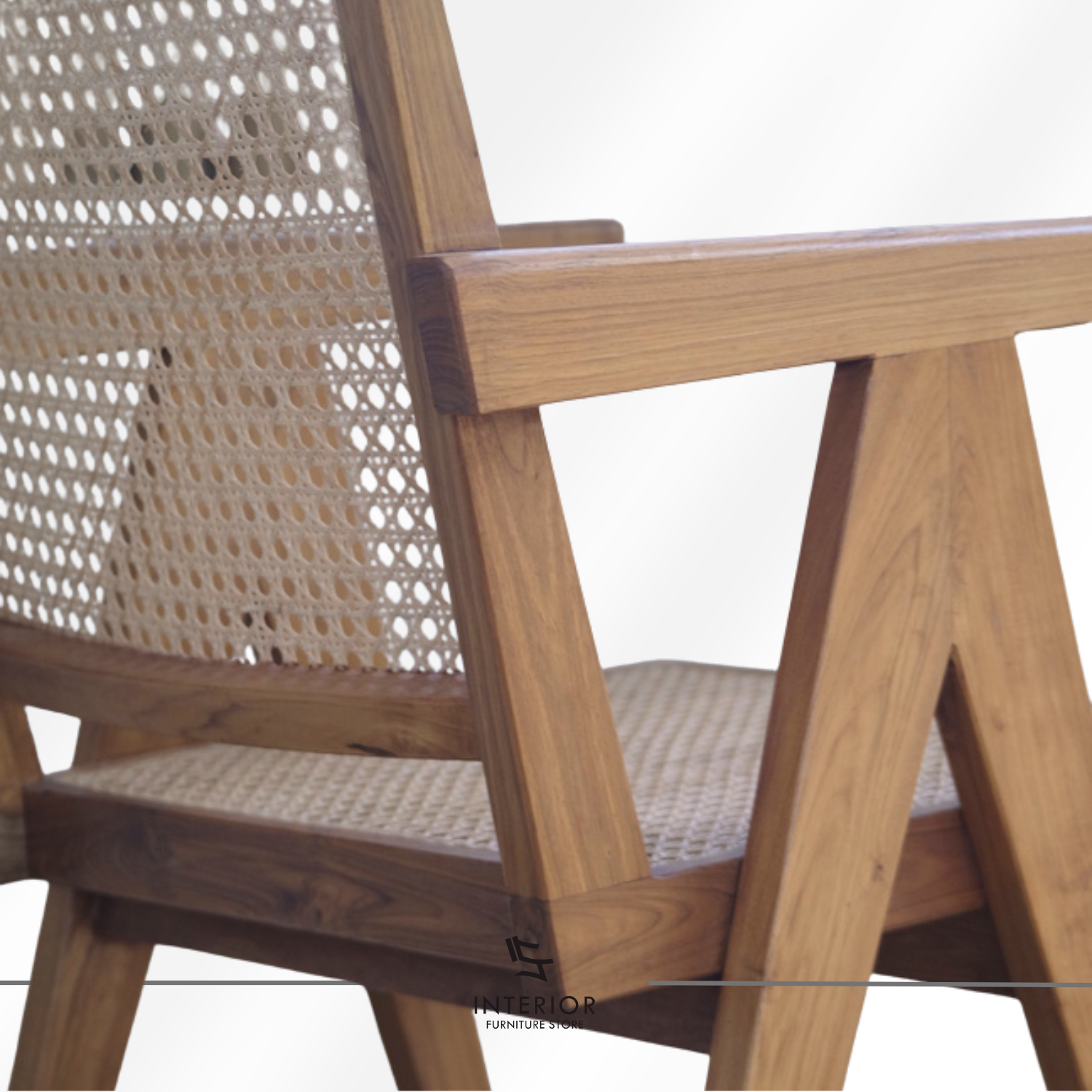 Aghandy rattan wooden armchair with woven cane backrest and seat