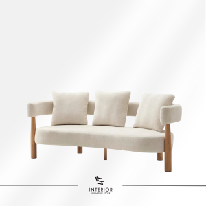 Arundari modern curved sofa with upholstered cushions and wooden legs