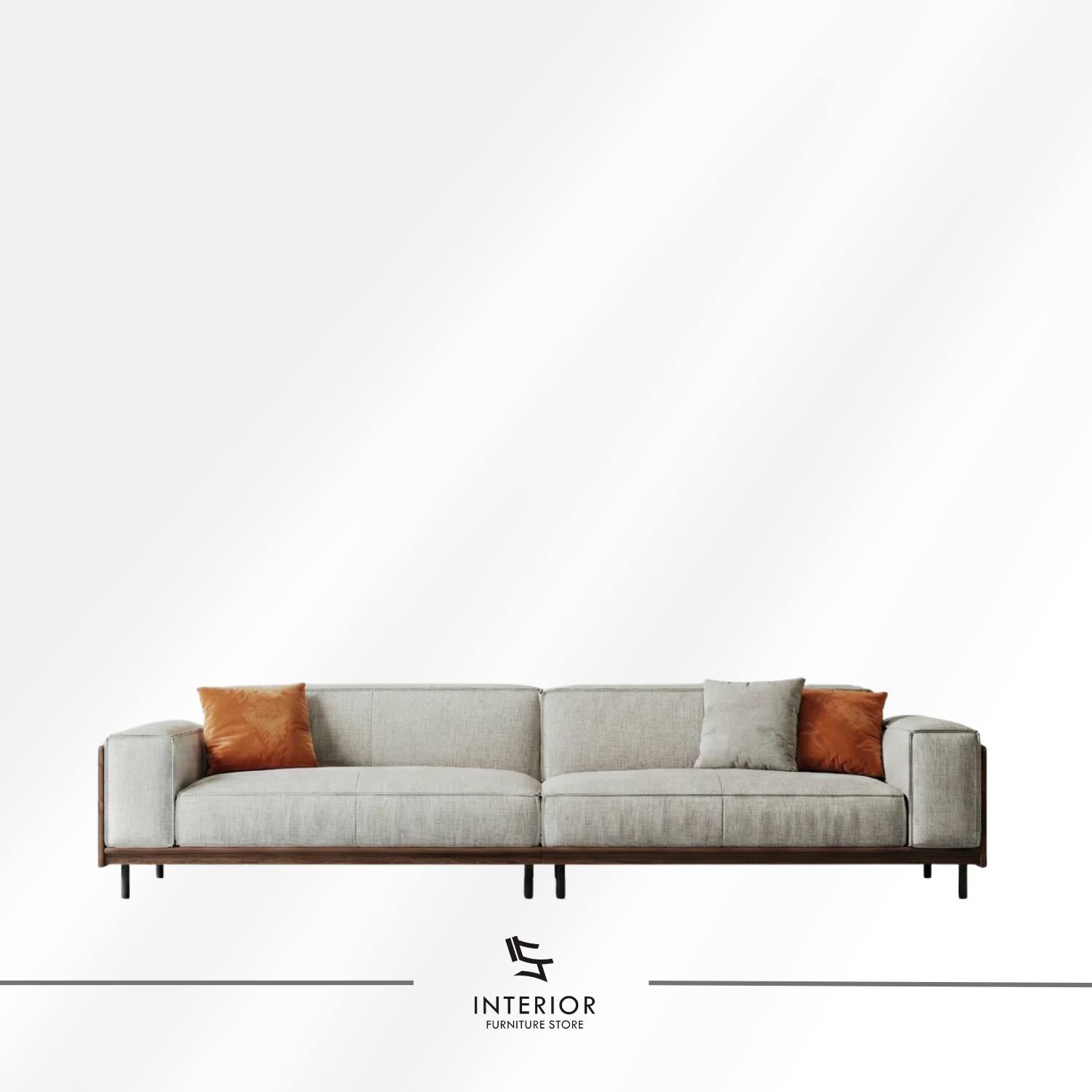 Arvanta contemporary wooden sofa with upholstered cushions and wooden side panels