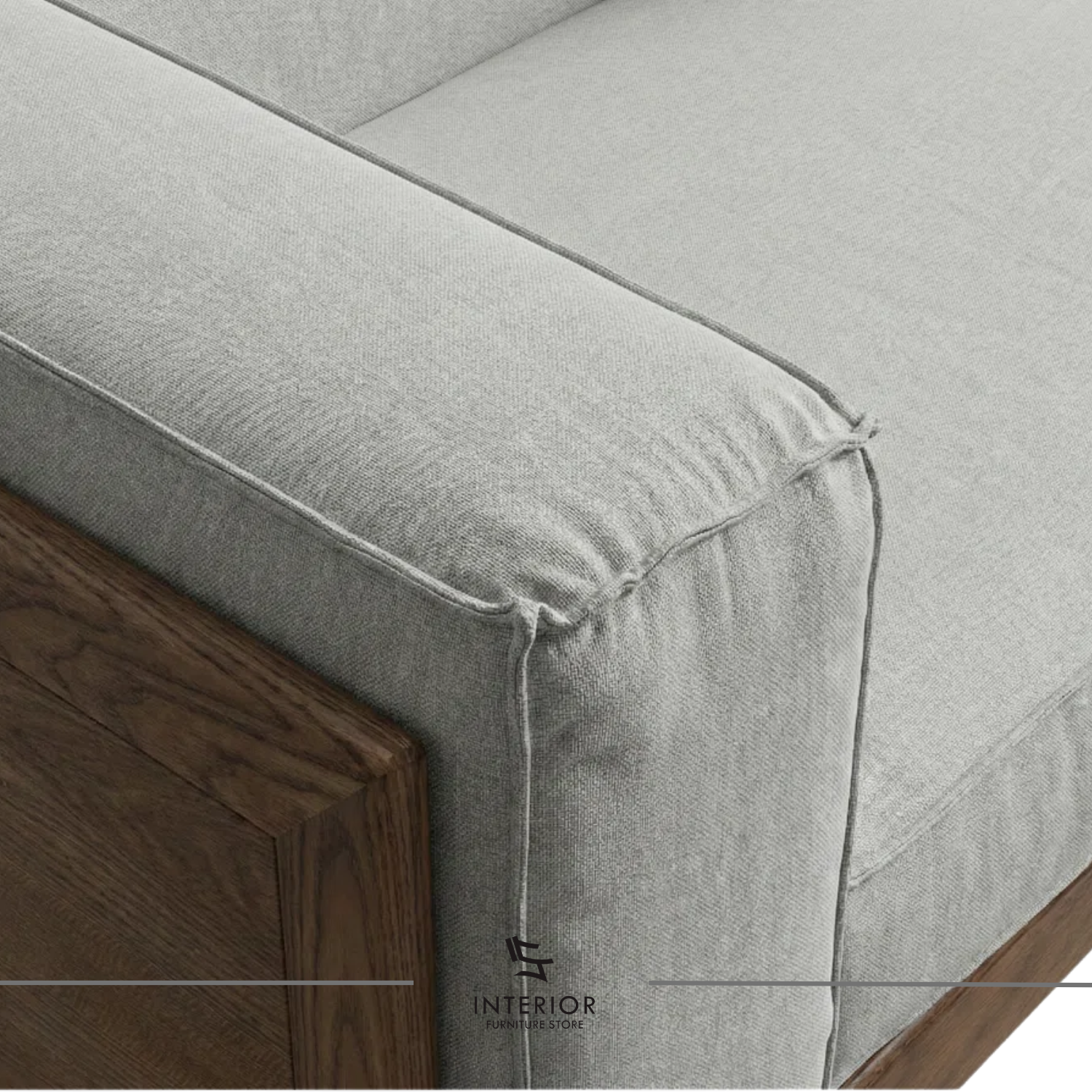 Arvanta contemporary wooden sofa with upholstered cushions and wooden side panels