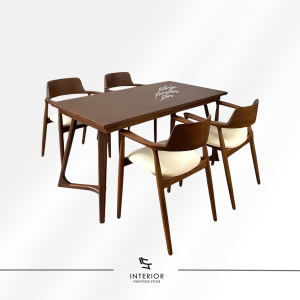 Hiroshima solid wood dining table set with four cushioned dining chairs